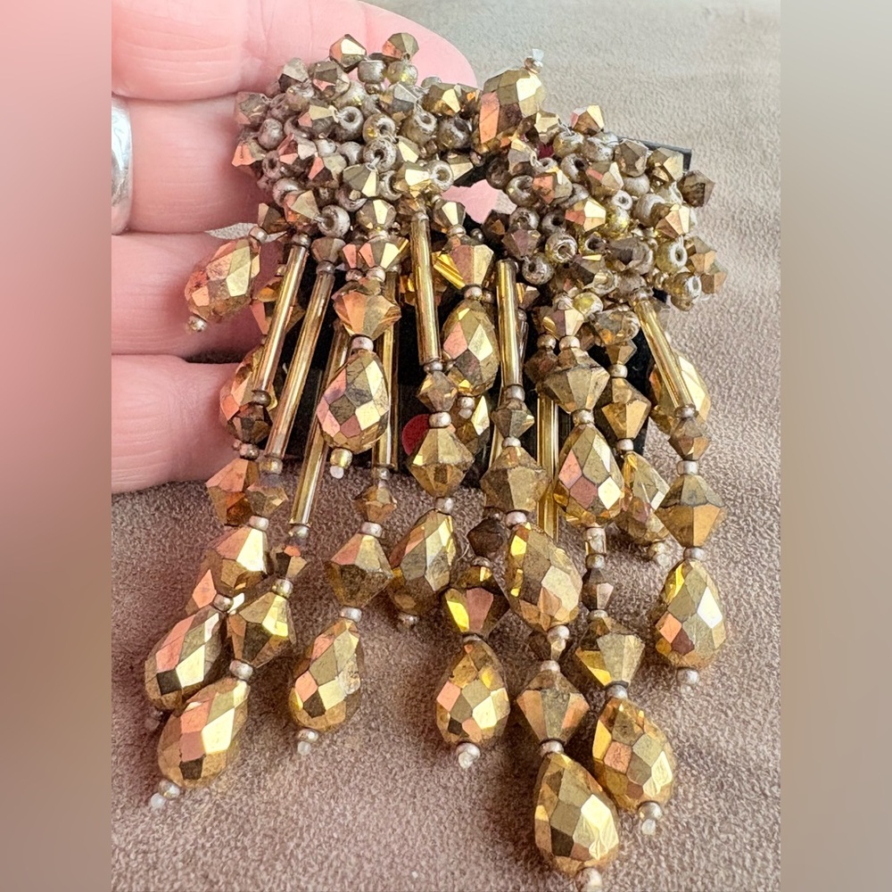 Vintage New Gold Crystal Hand Made Clip Earrings - Layers of Breathtaking Glitz